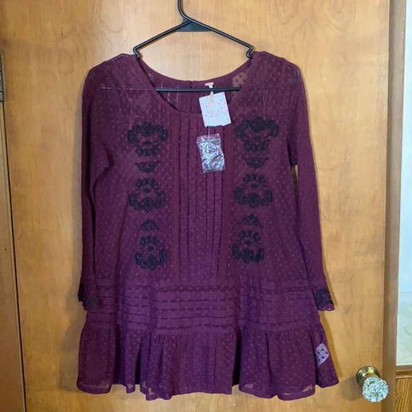 Free People Maroon Lace 3/4 Sleeve Top Sz XS - Picture 1 of 7